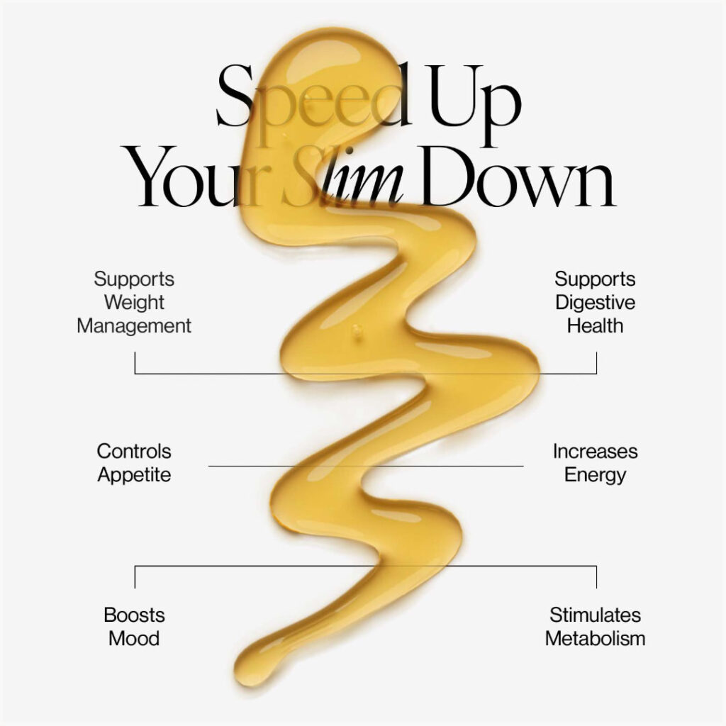 liquid gold health supplement with supportive text that reads: Speed Up Your Slim Down