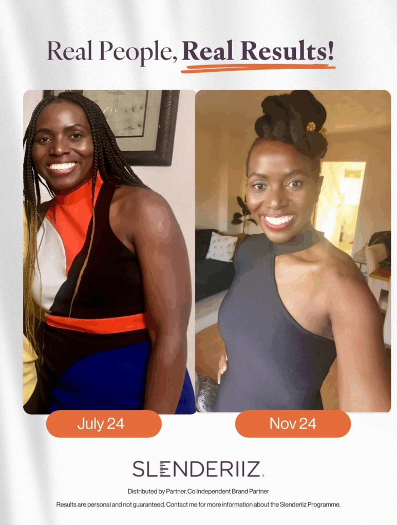 Edith Samambwa's before and after photos show noticeable weight loss with the Skinny Drops