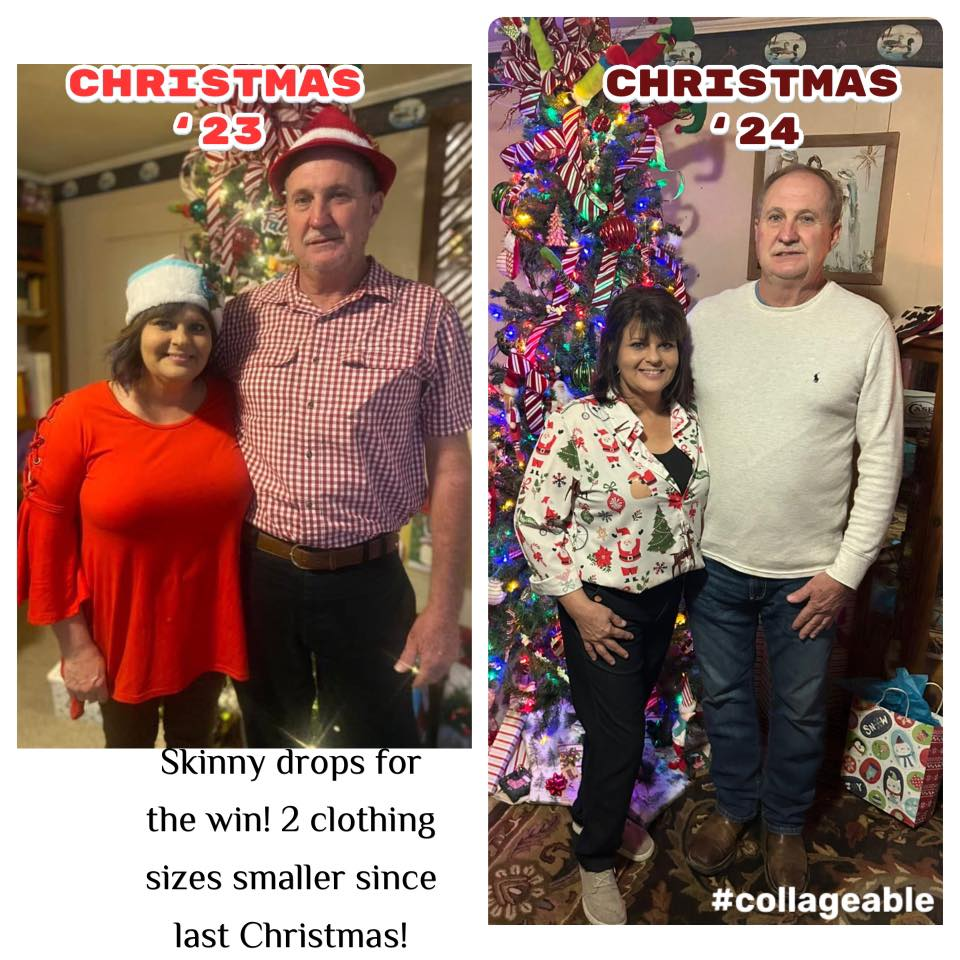Jennifer Sholar Clark's before and after photos show she is two clothing sizes smaller with the Skinny Drops