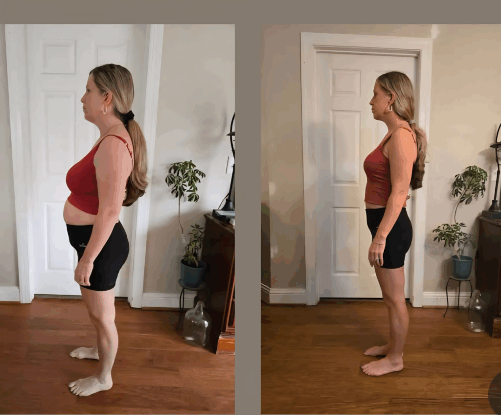 Bianca Nance Mounts' before and after photos show noticeable weight loss with the Skinny Drops, down 32 lbs and 8 inches off the waistline