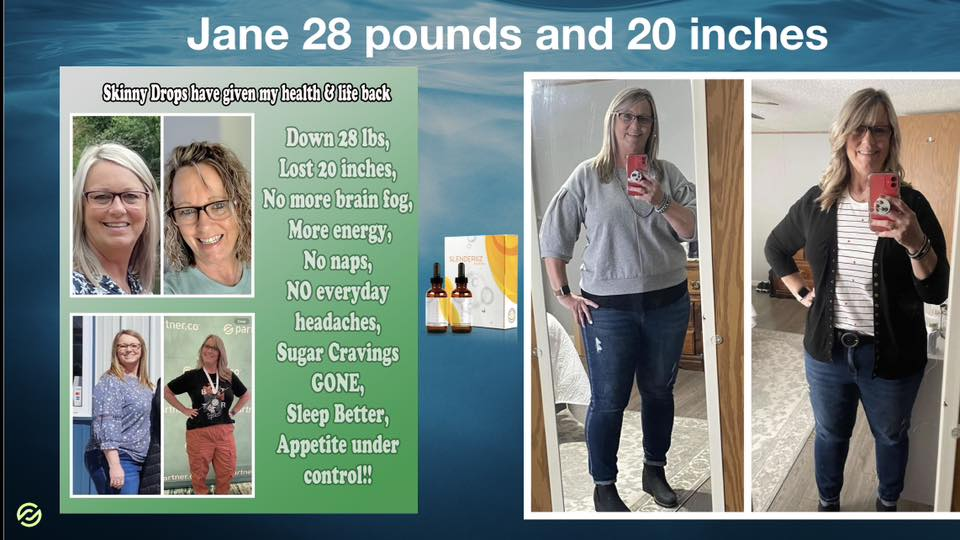 Jane DeSpain Parker's before and after photos show noticeable weight loss with the Skinny Drops