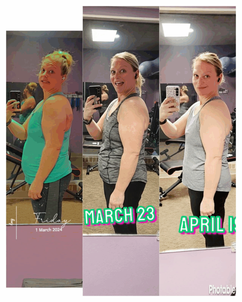Amy Vanosdall's before and after photos show she is down 23 pounds and 5 inches around stomach, in 6 weeks with the Skinny Drops
